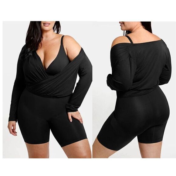Shapellx Built-In Shapewear 2-in-1 Overlapping V-Neck Top - Picture 1 of 8